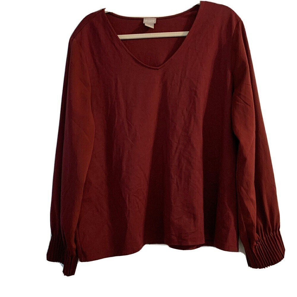 Chico's Womens Size XL Burgundy Stretch Long Sleeve Blouse
